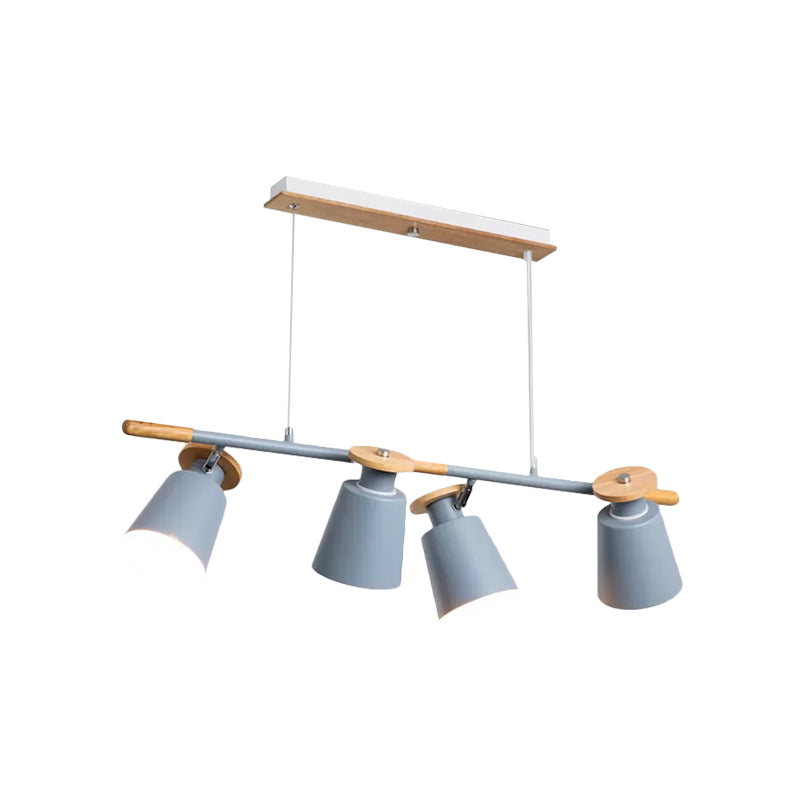 Green/Grey/White Tapered Shade Island Lighting 4 Heads Nordic Metal Linear Chandelier for Restaurant Clearhalo 'Ceiling Lights' 'Island Lights' Lighting' 1872481