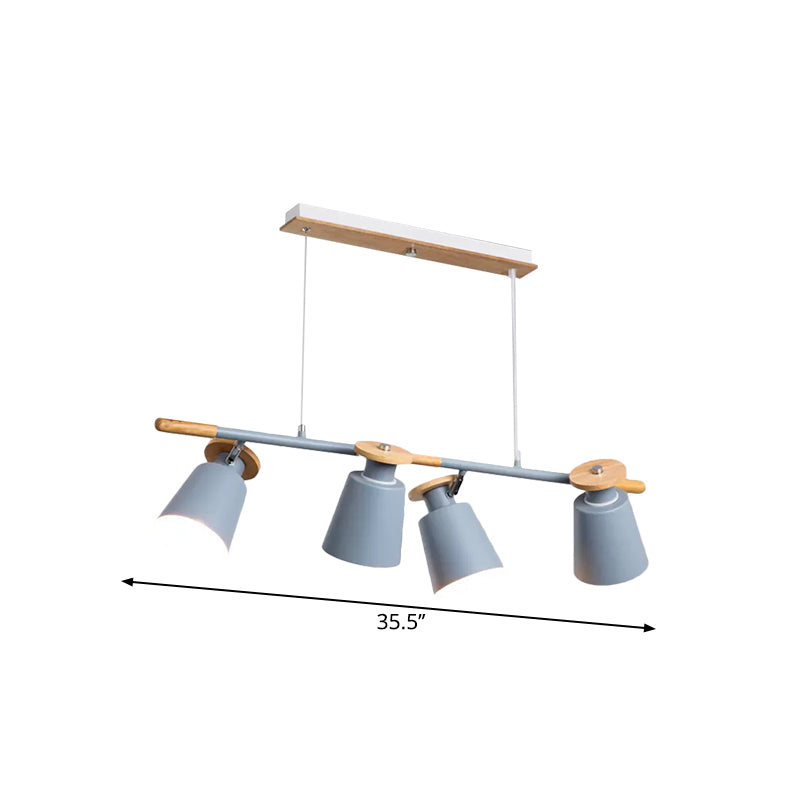 Green/Grey/White Tapered Shade Island Lighting 4 Heads Nordic Metal Linear Chandelier for Restaurant Clearhalo 'Ceiling Lights' 'Island Lights' Lighting' 1872482