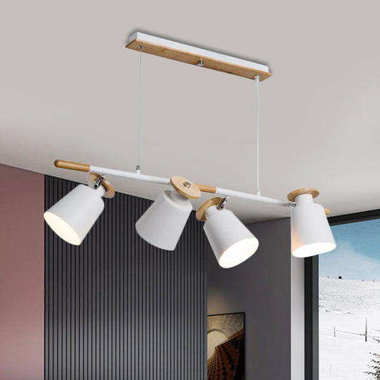 Green/Grey/White Tapered Shade Island Lighting 4 Heads Nordic Metal Linear Chandelier for Restaurant White Clearhalo 'Ceiling Lights' 'Island Lights' Lighting' 1872483