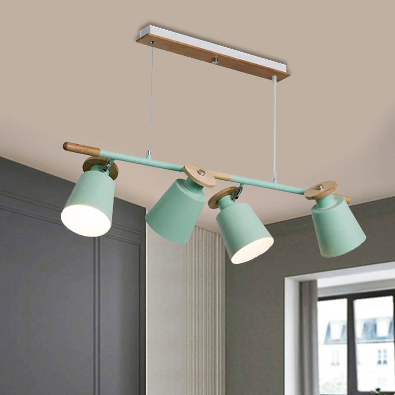 Green/Grey/White Tapered Shade Island Lighting 4 Heads Nordic Metal Linear Chandelier for Restaurant Green Clearhalo 'Ceiling Lights' 'Island Lights' Lighting' 1872488