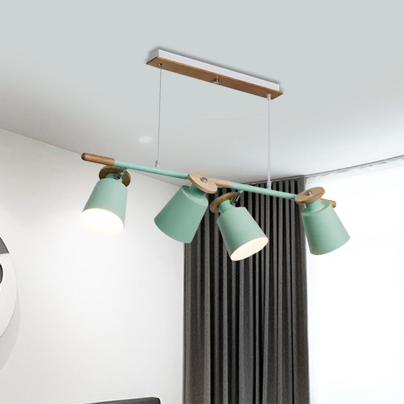 Green/Grey/White Tapered Shade Island Lighting 4 Heads Nordic Metal Linear Chandelier for Restaurant Clearhalo 'Ceiling Lights' 'Island Lights' Lighting' 1872489