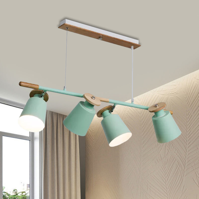 Green/Grey/White Tapered Shade Island Lighting 4 Heads Nordic Metal Linear Chandelier for Restaurant Clearhalo 'Ceiling Lights' 'Island Lights' Lighting' 1872490
