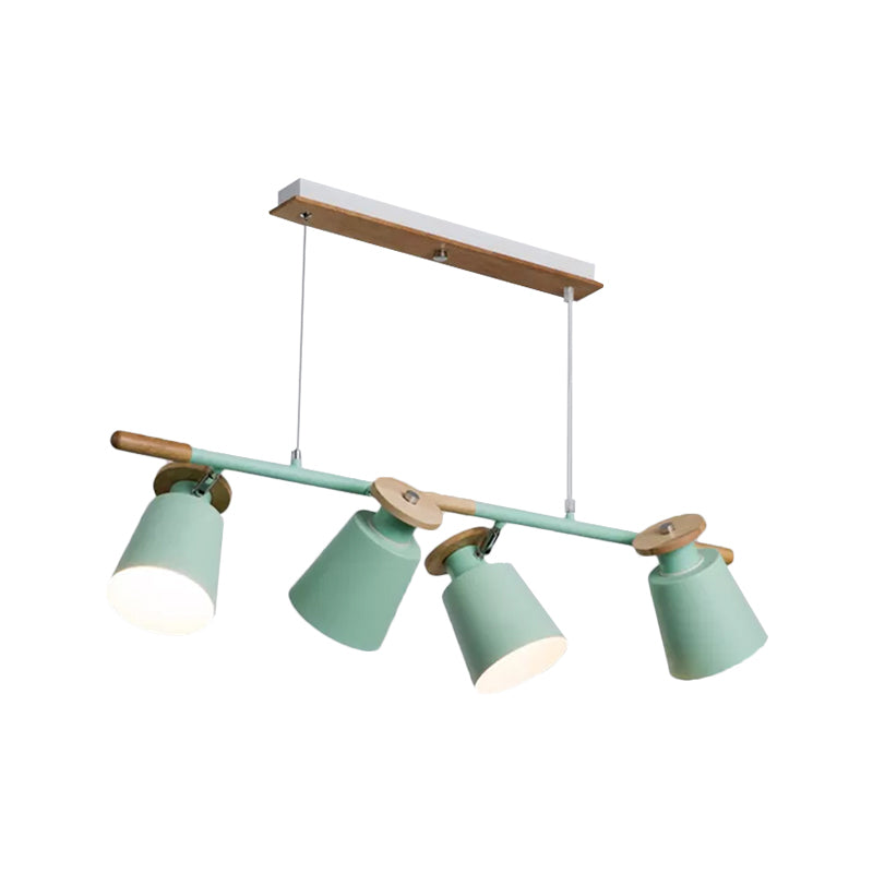 Green/Grey/White Tapered Shade Island Lighting 4 Heads Nordic Metal Linear Chandelier for Restaurant Clearhalo 'Ceiling Lights' 'Island Lights' Lighting' 1872491