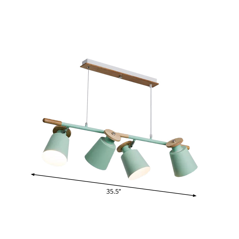 Green/Grey/White Tapered Shade Island Lighting 4 Heads Nordic Metal Linear Chandelier for Restaurant Clearhalo 'Ceiling Lights' 'Island Lights' Lighting' 1872492