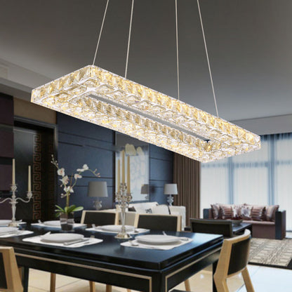 Rectangle Chandelier Pendant Light Contemporary Crystal Chrome LED Suspension Lamp in Warm/White/Natural Light for Dining Room Chrome Clearhalo 'Ceiling Lights' 'Chandeliers' 'Modern Chandeliers' 'Modern' Lighting' 187250