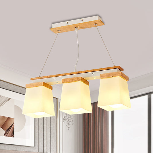 Square Shade Dining Room Chandelier Wooden 3/4 Lights Nordic Island Lighting in White Clearhalo 'Ceiling Lights' 'Close To Ceiling Lights' 'Glass shade' 'Glass' 'Island Lights' Lighting' 1872530
