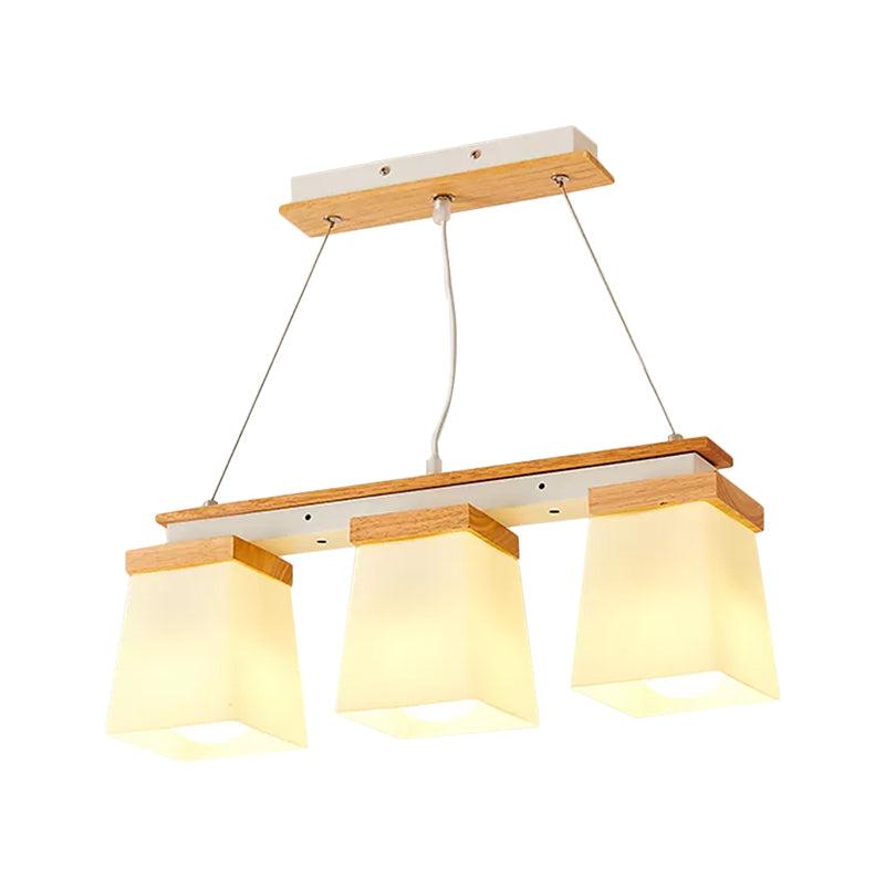 Square Shade Dining Room Chandelier Wooden 3/4 Lights Nordic Island Lighting in White Clearhalo 'Ceiling Lights' 'Close To Ceiling Lights' 'Glass shade' 'Glass' 'Island Lights' Lighting' 1872531