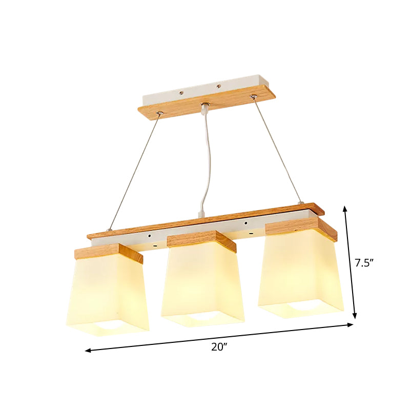 Square Shade Dining Room Chandelier Wooden 3/4 Lights Nordic Island Lighting in White Clearhalo 'Ceiling Lights' 'Close To Ceiling Lights' 'Glass shade' 'Glass' 'Island Lights' Lighting' 1872532