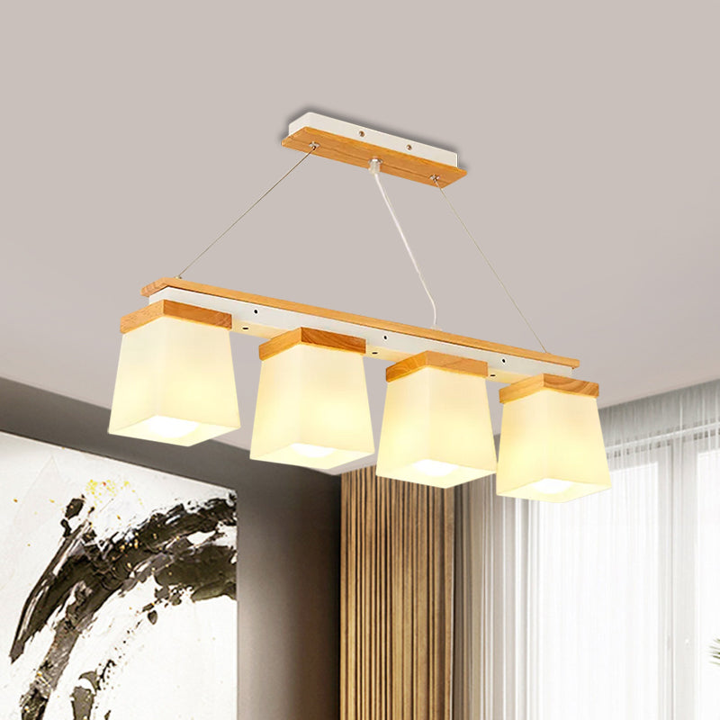 Square Shade Dining Room Chandelier Wooden 3/4 Lights Nordic Island Lighting in White Clearhalo 'Ceiling Lights' 'Close To Ceiling Lights' 'Glass shade' 'Glass' 'Island Lights' Lighting' 1872534