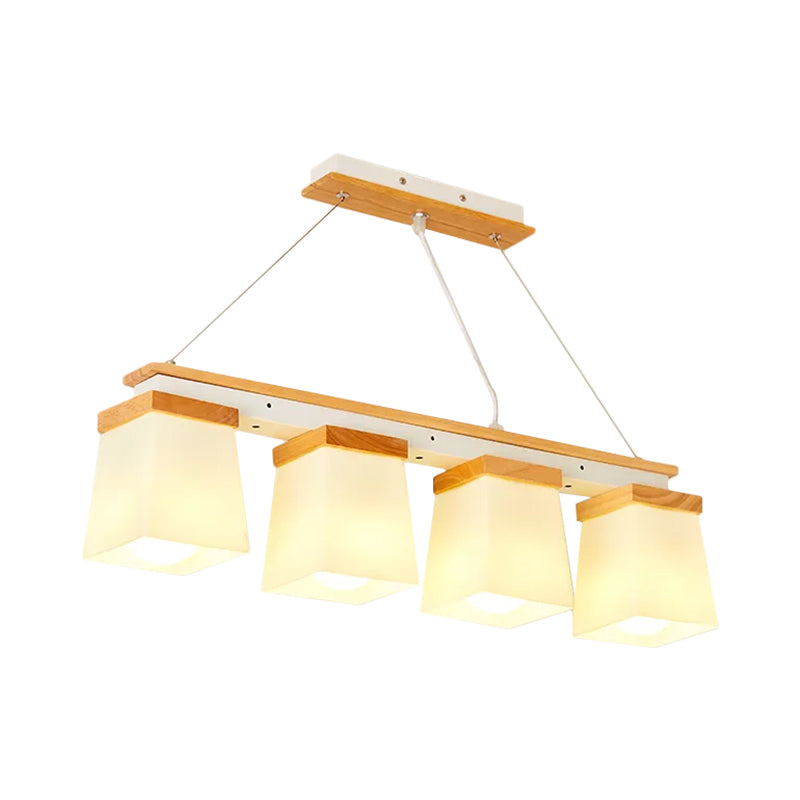 Square Shade Dining Room Chandelier Wooden 3/4 Lights Nordic Island Lighting in White Clearhalo 'Ceiling Lights' 'Close To Ceiling Lights' 'Glass shade' 'Glass' 'Island Lights' Lighting' 1872536