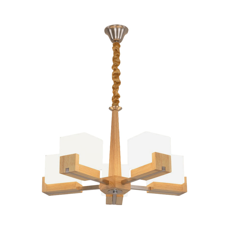 Glass Cube Ceiling Lamp 3/5/8 Heads Nordic Chandelier Lighting in Wood for Living Room Clearhalo 'Carpenter Chandeliers' 'Ceiling Lights' 'Chandeliers' 'Industrial' 'Modern Chandeliers' 'Modern' Lighting' 1872638