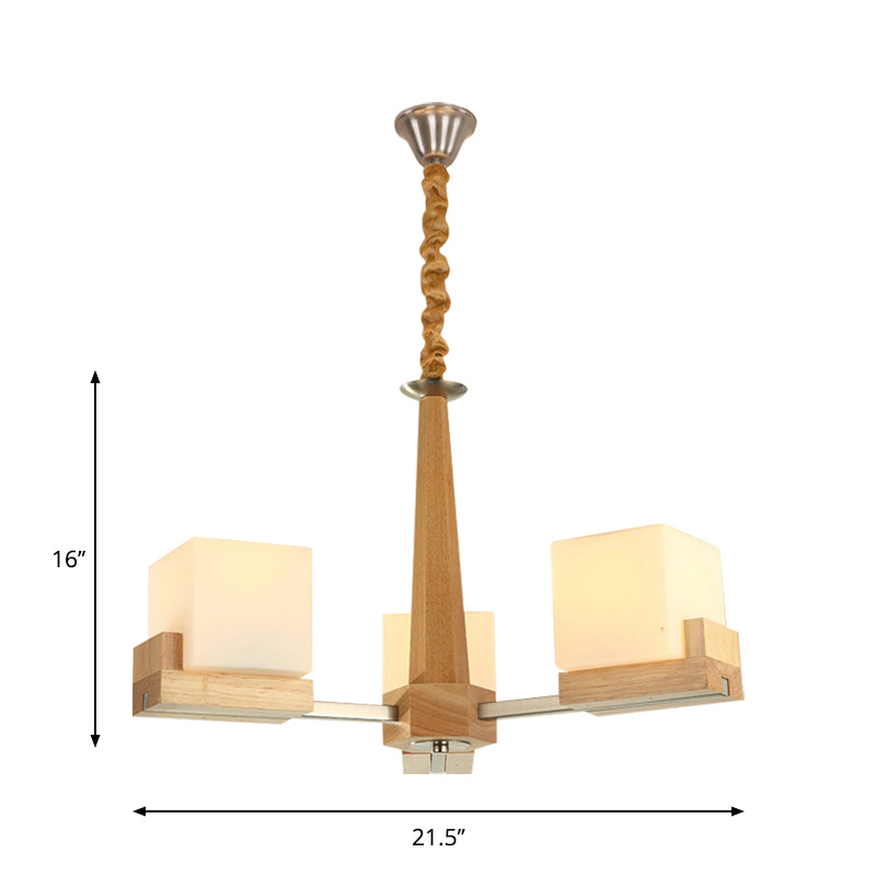 Glass Cube Ceiling Lamp 3/5/8 Heads Nordic Chandelier Lighting in Wood for Living Room Clearhalo 'Carpenter Chandeliers' 'Ceiling Lights' 'Chandeliers' 'Industrial' 'Modern Chandeliers' 'Modern' Lighting' 1872643