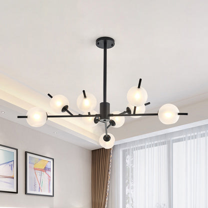 Frosted Glass Ball Ceiling Chandelier 9 Lights Pendant Lamp in Black/Gold Black Clearhalo 'Ceiling Lights' 'Chandeliers' 'Modern Chandeliers' 'Modern' Lighting' 1872685