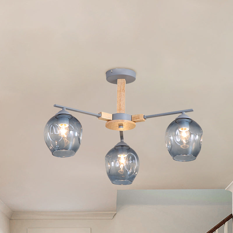 Smoke Gray Modo Hanging Light Fixture 3/6 Light Modern Glass Pendant Chandelier for Living Room Clearhalo 'Carpenter Chandeliers' 'Ceiling Lights' 'Chandeliers' 'Industrial' 'Modern Chandeliers' 'Modern' Lighting' 1872728