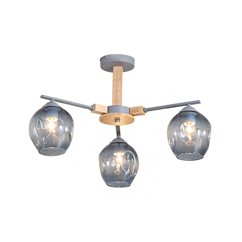 Smoke Gray Modo Hanging Light Fixture 3/6 Light Modern Glass Pendant Chandelier for Living Room Clearhalo 'Carpenter Chandeliers' 'Ceiling Lights' 'Chandeliers' 'Industrial' 'Modern Chandeliers' 'Modern' Lighting' 1872730