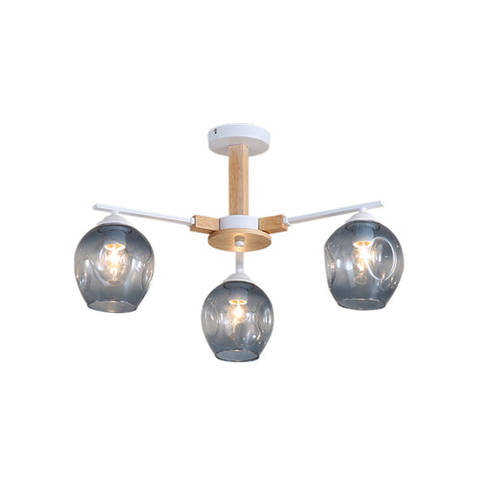 Smoke Gray Modo Hanging Light Fixture 3/6 Light Modern Glass Pendant Chandelier for Living Room Clearhalo 'Carpenter Chandeliers' 'Ceiling Lights' 'Chandeliers' 'Industrial' 'Modern Chandeliers' 'Modern' Lighting' 1872734
