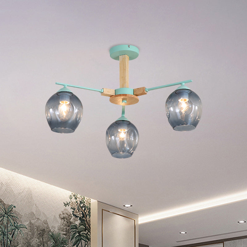 Smoke Gray Modo Hanging Light Fixture 3/6 Light Modern Glass Pendant Chandelier for Living Room Clearhalo 'Carpenter Chandeliers' 'Ceiling Lights' 'Chandeliers' 'Industrial' 'Modern Chandeliers' 'Modern' Lighting' 1872737