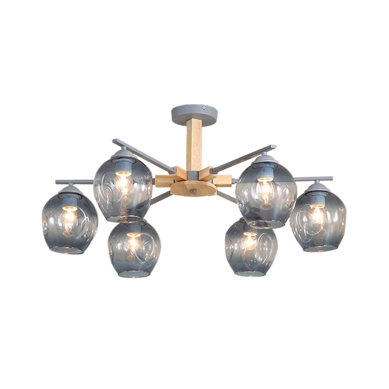 Smoke Gray Modo Hanging Light Fixture 3/6 Light Modern Glass Pendant Chandelier for Living Room Clearhalo 'Carpenter Chandeliers' 'Ceiling Lights' 'Chandeliers' 'Industrial' 'Modern Chandeliers' 'Modern' Lighting' 1872743