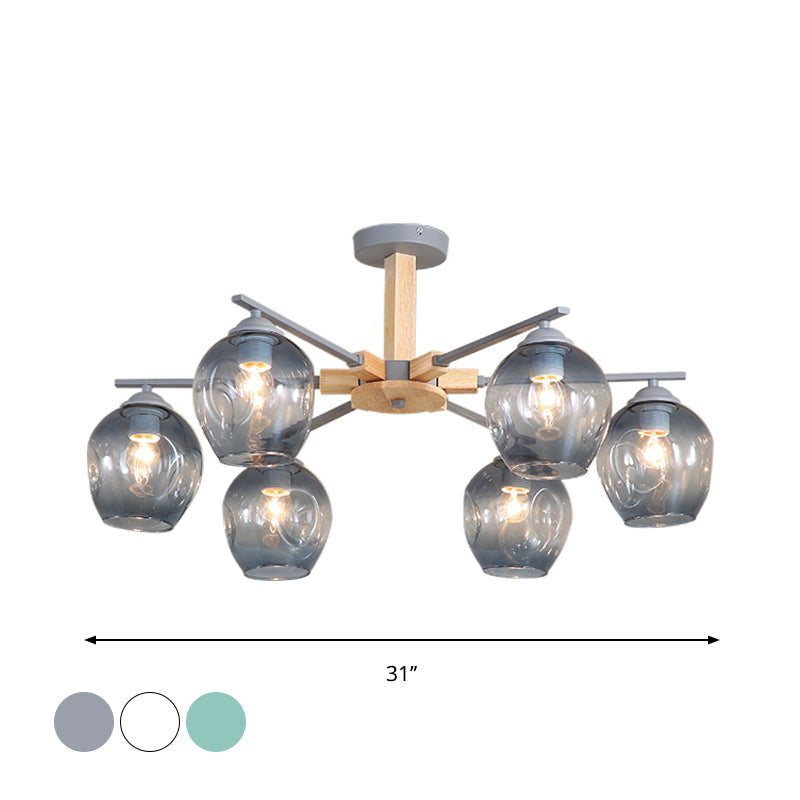 Smoke Gray Modo Hanging Light Fixture 3/6 Light Modern Glass Pendant Chandelier for Living Room Clearhalo 'Carpenter Chandeliers' 'Ceiling Lights' 'Chandeliers' 'Industrial' 'Modern Chandeliers' 'Modern' Lighting' 1872744