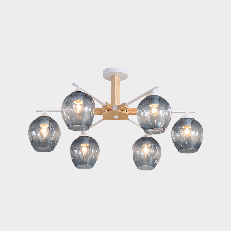 Smoke Gray Modo Hanging Light Fixture 3/6 Light Modern Glass Pendant Chandelier for Living Room Clearhalo 'Carpenter Chandeliers' 'Ceiling Lights' 'Chandeliers' 'Industrial' 'Modern Chandeliers' 'Modern' Lighting' 1872748