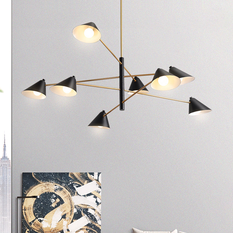 Black Cone Shade Chandelier Light 4/6/8 Lights Contemporary Metal Hanging Lamp for Sitting Room 8 Black Clearhalo 'Ceiling Lights' 'Chandeliers' 'Modern Chandeliers' 'Modern' Lighting' 1872779