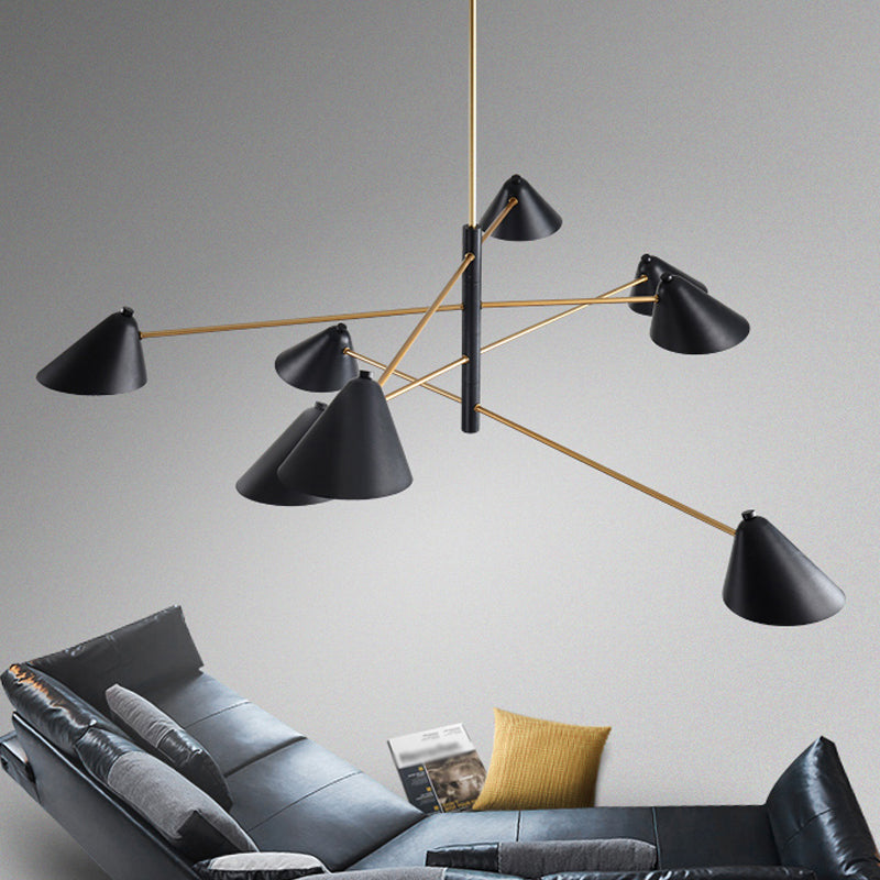 Black Cone Shade Chandelier Light 4/6/8 Lights Contemporary Metal Hanging Lamp for Sitting Room Clearhalo 'Ceiling Lights' 'Chandeliers' 'Modern Chandeliers' 'Modern' Lighting' 1872780