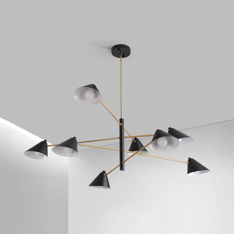 Black Cone Shade Chandelier Light 4/6/8 Lights Contemporary Metal Hanging Lamp for Sitting Room Clearhalo 'Ceiling Lights' 'Chandeliers' 'Modern Chandeliers' 'Modern' Lighting' 1872781
