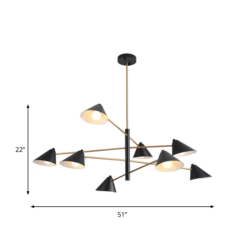 Black Cone Shade Chandelier Light 4/6/8 Lights Contemporary Metal Hanging Lamp for Sitting Room Clearhalo 'Ceiling Lights' 'Chandeliers' 'Modern Chandeliers' 'Modern' Lighting' 1872783