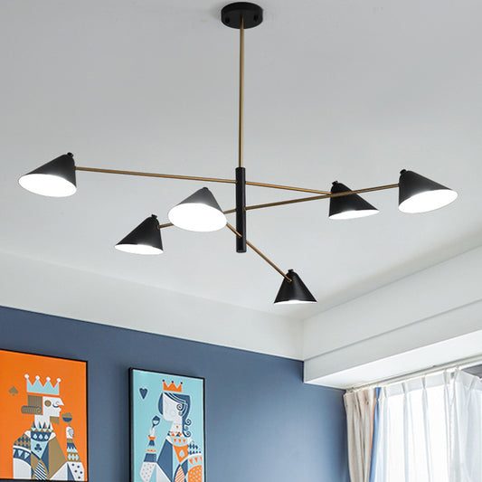 Black Cone Shade Chandelier Light 4/6/8 Lights Contemporary Metal Hanging Lamp for Sitting Room 6 Black Clearhalo 'Ceiling Lights' 'Chandeliers' 'Modern Chandeliers' 'Modern' Lighting' 1872784