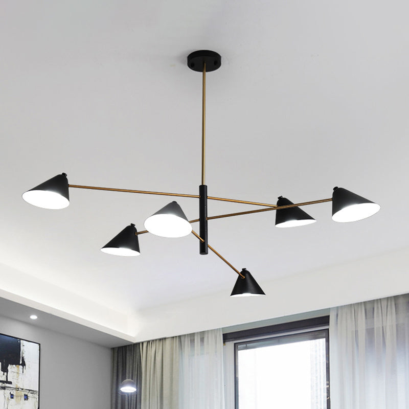 Black Cone Shade Chandelier Light 4/6/8 Lights Contemporary Metal Hanging Lamp for Sitting Room Clearhalo 'Ceiling Lights' 'Chandeliers' 'Modern Chandeliers' 'Modern' Lighting' 1872785