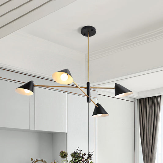 Black Cone Shade Chandelier Light 4/6/8 Lights Contemporary Metal Hanging Lamp for Sitting Room 4 Black Clearhalo 'Ceiling Lights' 'Chandeliers' 'Modern Chandeliers' 'Modern' Lighting' 1872789