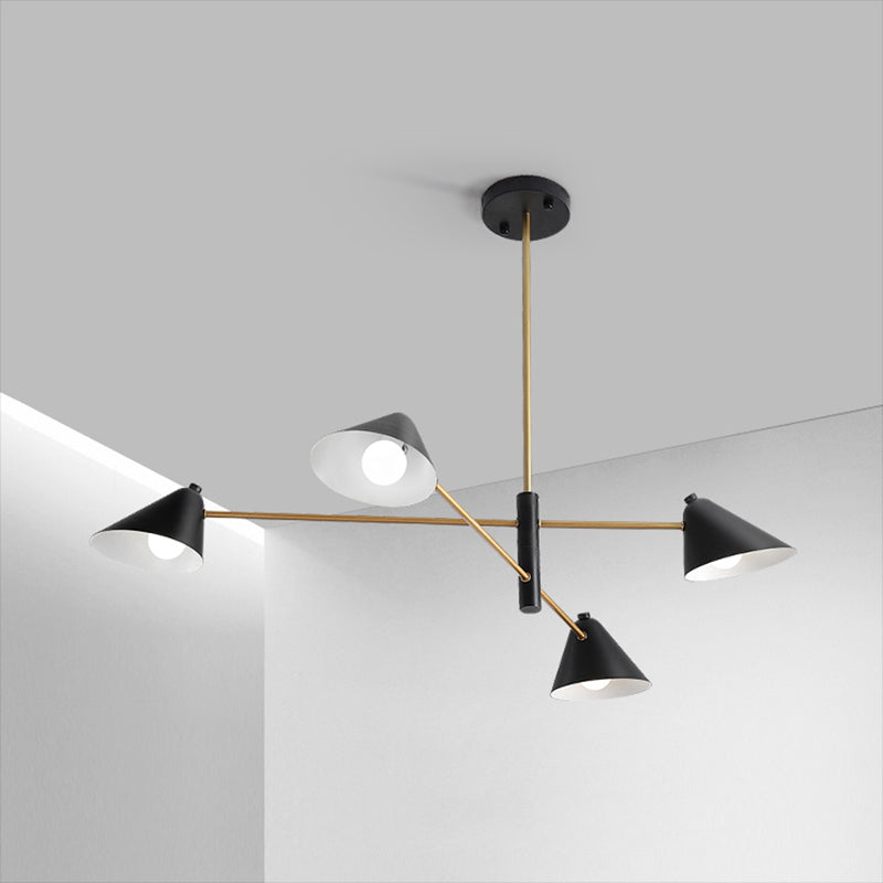 Black Cone Shade Chandelier Light 4/6/8 Lights Contemporary Metal Hanging Lamp for Sitting Room Clearhalo 'Ceiling Lights' 'Chandeliers' 'Modern Chandeliers' 'Modern' Lighting' 1872790