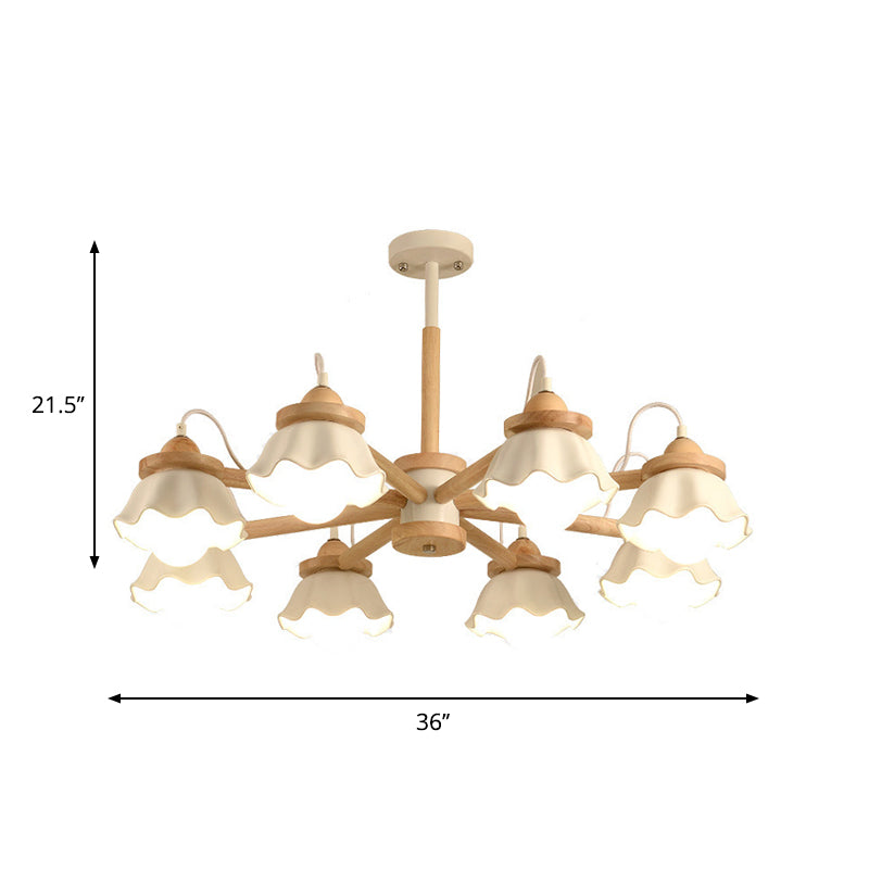 White Scalloped Shade Chandelier Multi-Light Nordic Wooden Drop Ceiling Light for Living Room Clearhalo 'Carpenter Chandeliers' 'Ceiling Lights' 'Chandeliers' 'Industrial' 'Modern Chandeliers' 'Modern' Lighting' 1872808