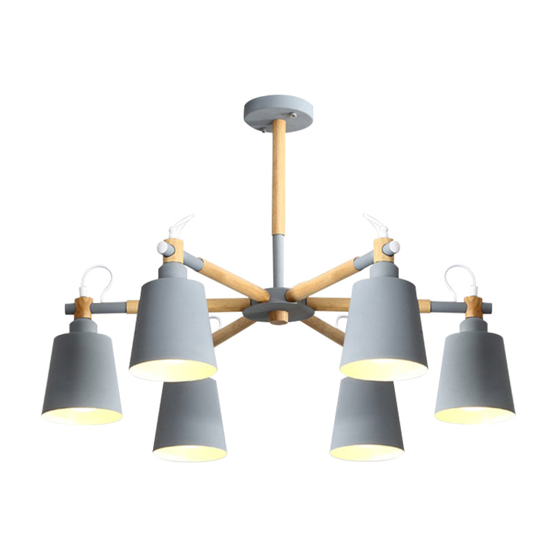 Baby Bedroom Bucket Chandelier Metal Wood 6 Lights Macaron Loft Suspension Light Clearhalo 'Ceiling Lights' 'Chandeliers' Lighting' options 187350