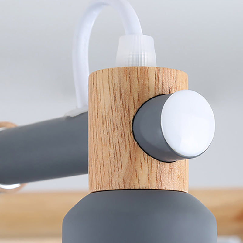 Baby Bedroom Bucket Chandelier Metal Wood 6 Lights Macaron Loft Suspension Light Clearhalo 'Ceiling Lights' 'Chandeliers' Lighting' options 187351