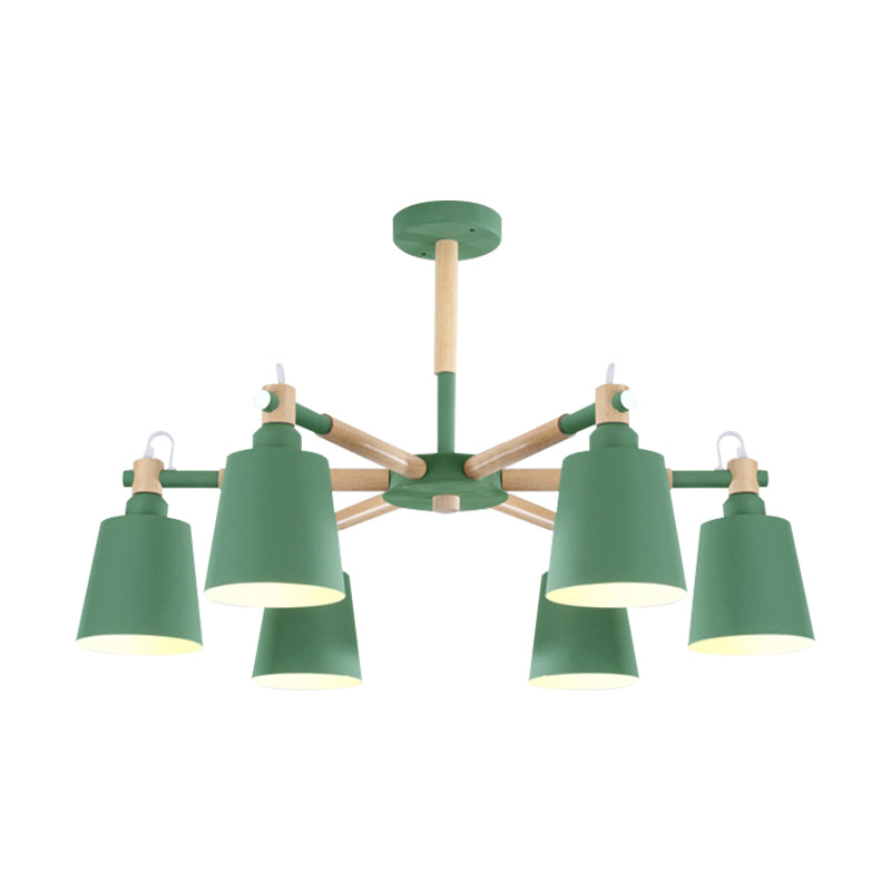 Baby Bedroom Bucket Chandelier Metal Wood 6 Lights Macaron Loft Suspension Light Clearhalo 'Ceiling Lights' 'Chandeliers' Lighting' options 187354