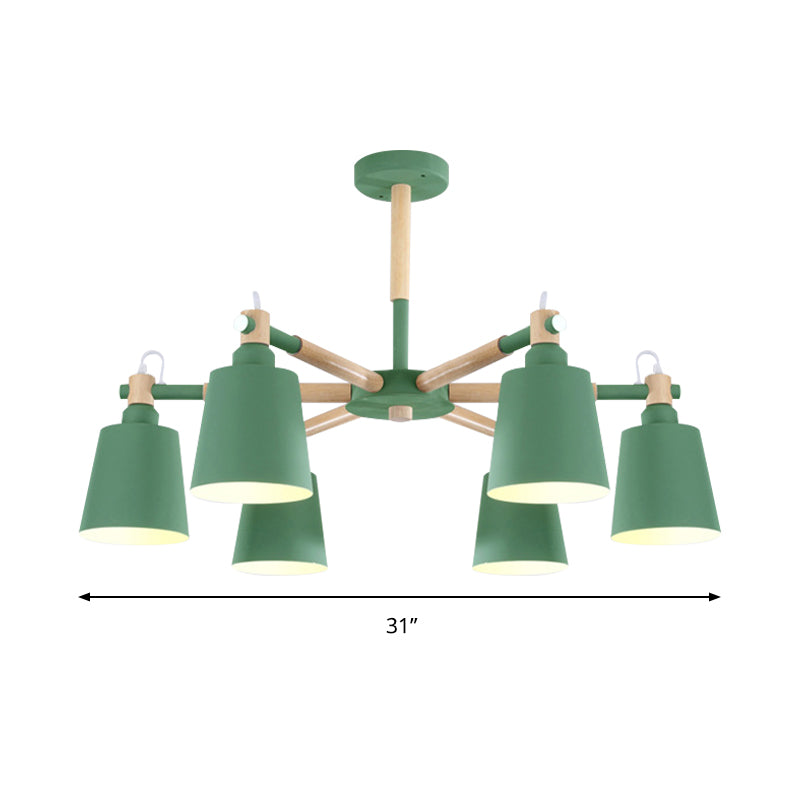 Baby Bedroom Bucket Chandelier Metal Wood 6 Lights Macaron Loft Suspension Light Clearhalo 'Ceiling Lights' 'Chandeliers' Lighting' options 187355