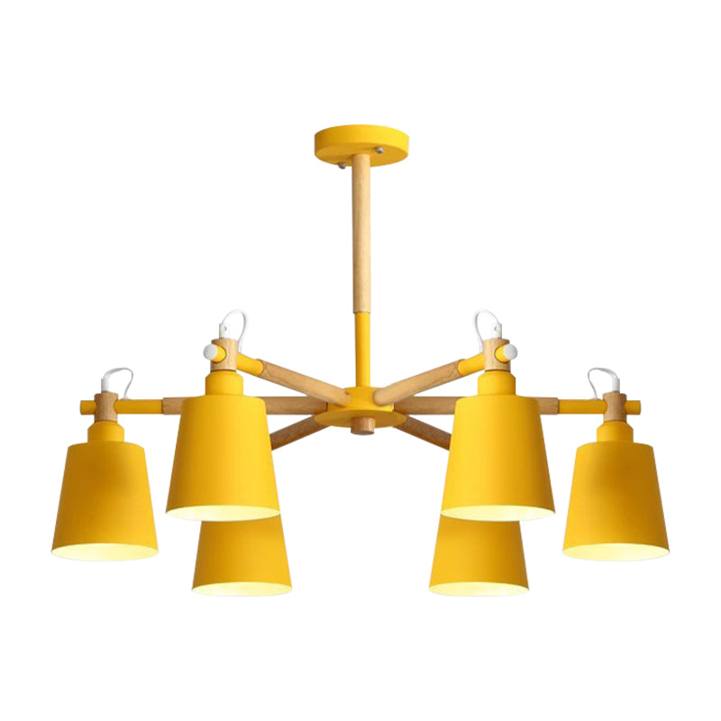 Baby Bedroom Bucket Chandelier Metal Wood 6 Lights Macaron Loft Suspension Light Clearhalo 'Ceiling Lights' 'Chandeliers' Lighting' options 187358