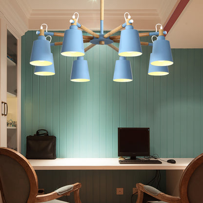 Metal Bucket Shade Chandelier 8 Lights Macaron Stylish Hanging Light for Boys Girls Bedroom Blue Clearhalo 'Ceiling Lights' 'Chandeliers' Lighting' options 187375_9d3454a8-c414-4dc4-9bd2-c4107d51c622