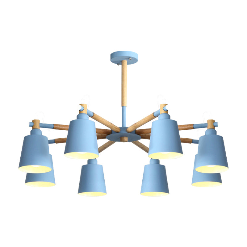 Metal Bucket Shade Chandelier 8 Lights Macaron Stylish Hanging Light for Boys Girls Bedroom Clearhalo 'Ceiling Lights' 'Chandeliers' Lighting' options 187377