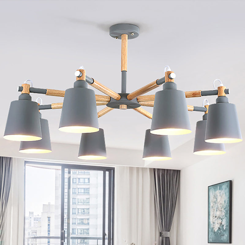 Metal Bucket Shade Chandelier 8 Lights Macaron Stylish Hanging Light for Boys Girls Bedroom Grey Clearhalo 'Ceiling Lights' 'Chandeliers' Lighting' options 187378_a2f379c9-3984-4583-a358-f0cba0e3cff1