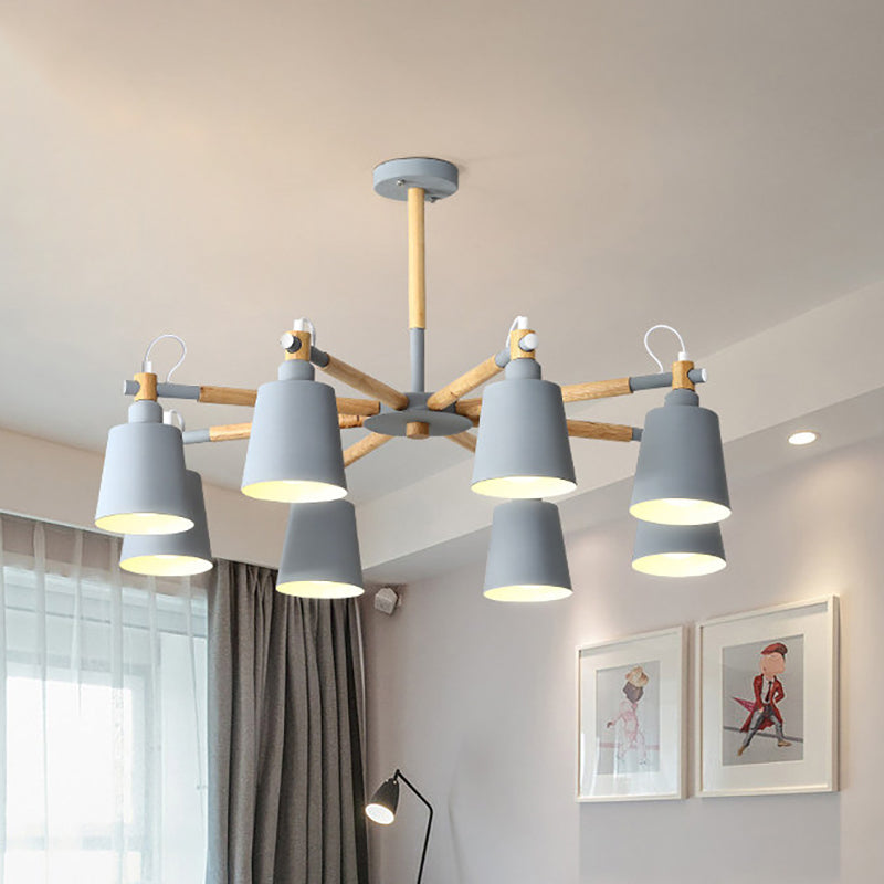 Metal Bucket Shade Chandelier 8 Lights Macaron Stylish Hanging Light for Boys Girls Bedroom Clearhalo 'Ceiling Lights' 'Chandeliers' Lighting' options 187379
