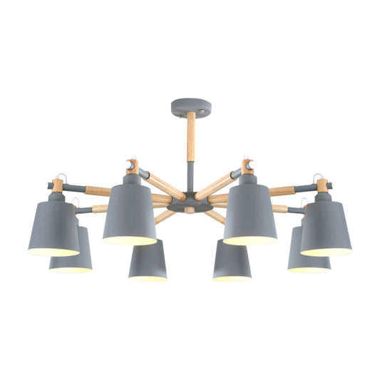 Metal Bucket Shade Chandelier 8 Lights Macaron Stylish Hanging Light for Boys Girls Bedroom Clearhalo 'Ceiling Lights' 'Chandeliers' Lighting' options 187380