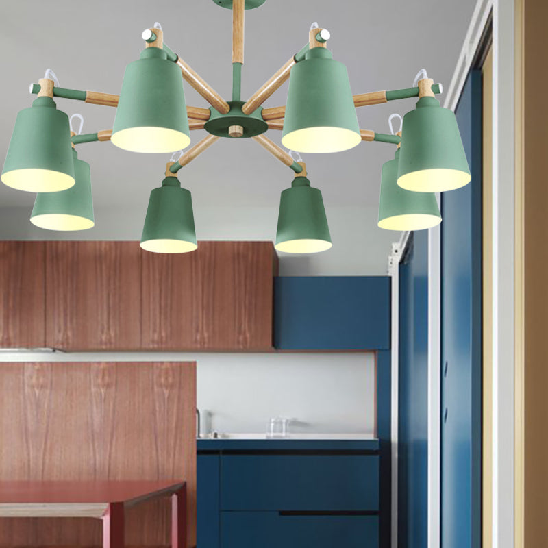 Metal Bucket Shade Chandelier 8 Lights Macaron Stylish Hanging Light for Boys Girls Bedroom Green Clearhalo 'Ceiling Lights' 'Chandeliers' Lighting' options 187382_f074bb8b-4c29-499e-9c49-f8c9840fef76