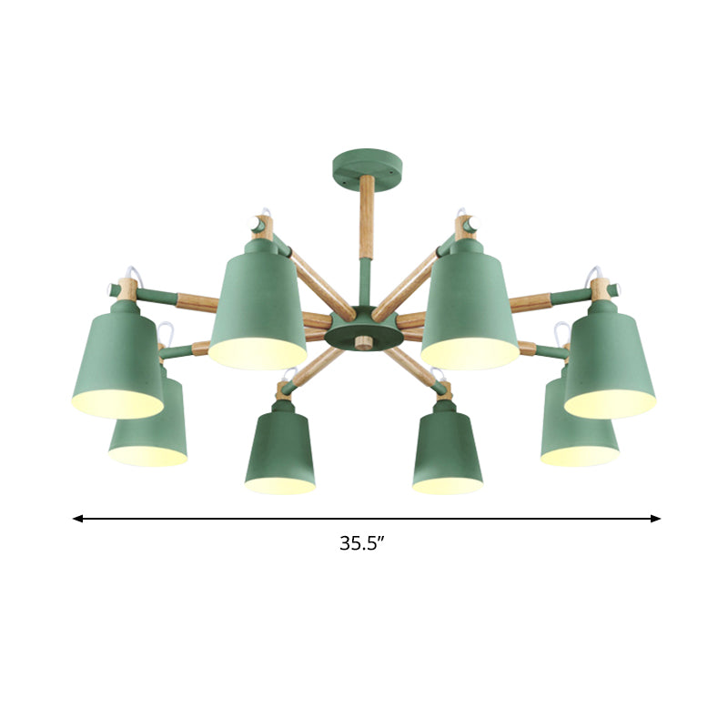 Metal Bucket Shade Chandelier 8 Lights Macaron Stylish Hanging Light for Boys Girls Bedroom Clearhalo 'Ceiling Lights' 'Chandeliers' Lighting' options 187385