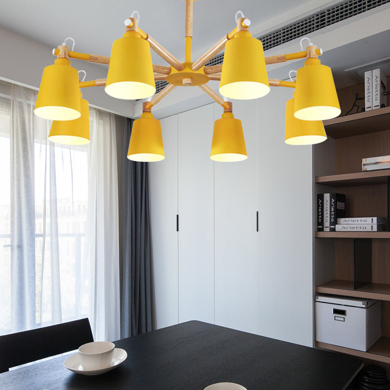 Metal Bucket Shade Chandelier 8 Lights Macaron Stylish Hanging Light for Boys Girls Bedroom Clearhalo 'Ceiling Lights' 'Chandeliers' Lighting' options 187387