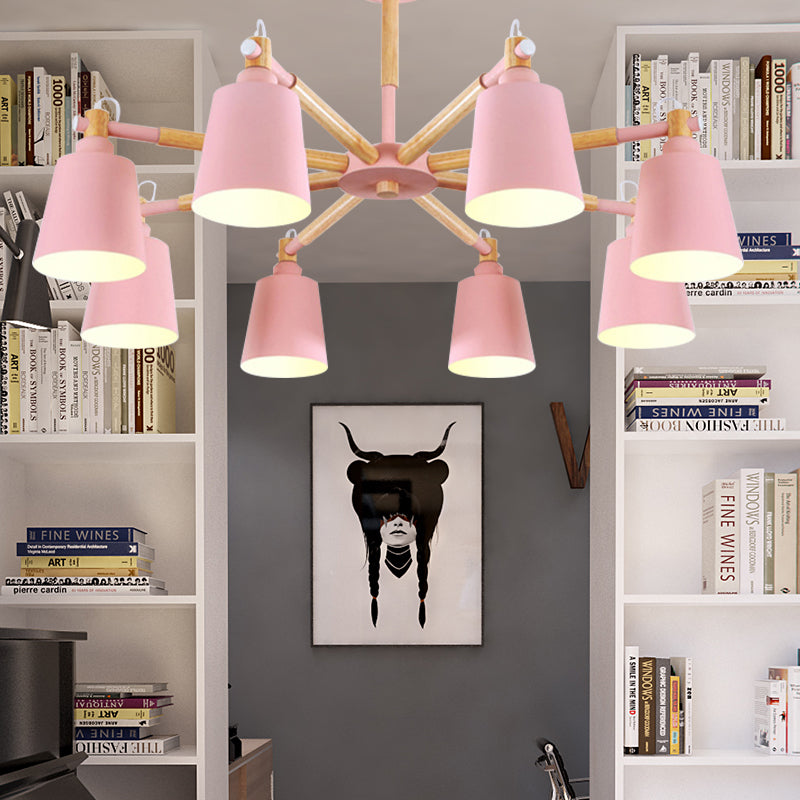 Metal Bucket Shade Chandelier 8 Lights Macaron Stylish Hanging Light for Boys Girls Bedroom Clearhalo 'Ceiling Lights' 'Chandeliers' Lighting' options 187390