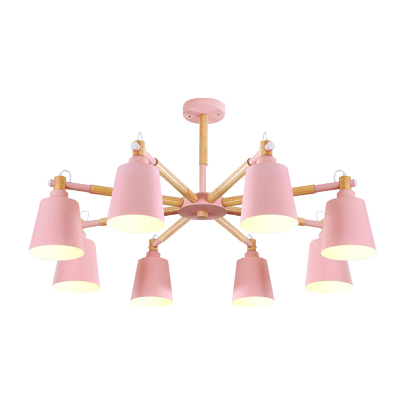 Metal Bucket Shade Chandelier 8 Lights Macaron Stylish Hanging Light for Boys Girls Bedroom Clearhalo 'Ceiling Lights' 'Chandeliers' Lighting' options 187391