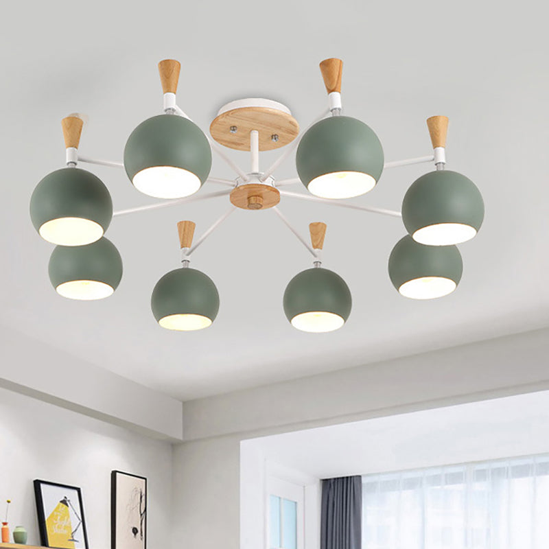 Macaron Nordic Orb Hanging Pendant 8 Bulbs Metal Chandelier Light for Nursing Room Green Clearhalo 'Ceiling Lights' 'Chandeliers' Lighting' options 187392_ab34bbe7-fc2b-4946-b505-743ae7b08a69