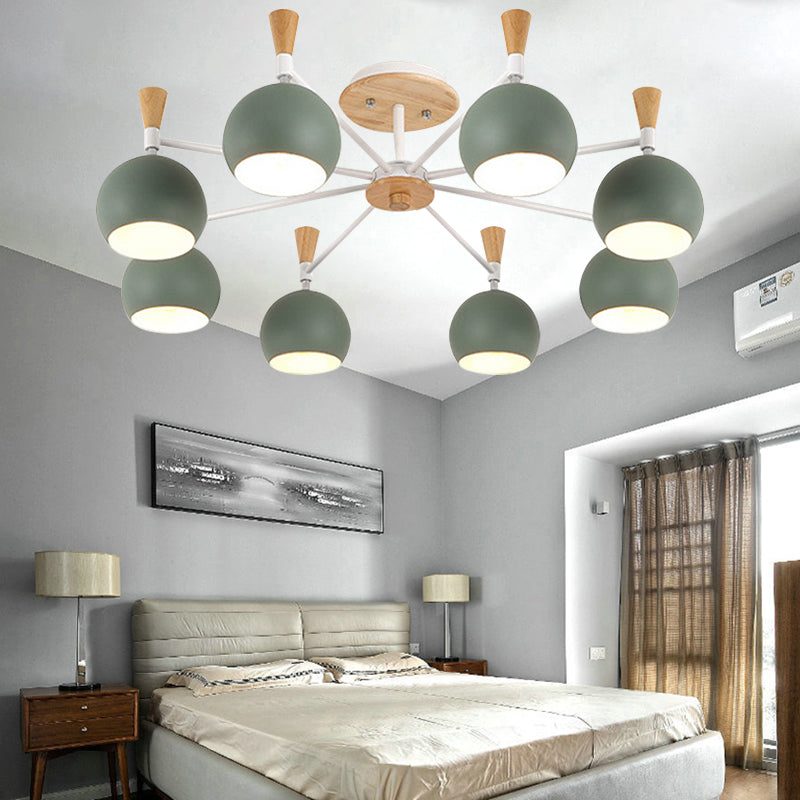 Macaron Nordic Orb Hanging Pendant 8 Bulbs Metal Chandelier Light for Nursing Room Clearhalo 'Ceiling Lights' 'Chandeliers' Lighting' options 187393